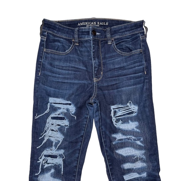 American Eagle Distressed Dark Wash Hi Rise Jegging Jeans - Picture 3 of 9